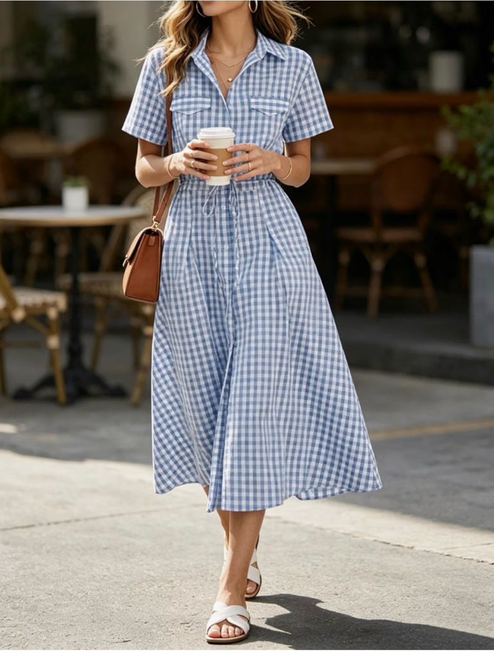Amazon NWT Blue Gingham Dress size large 100 percent cotton